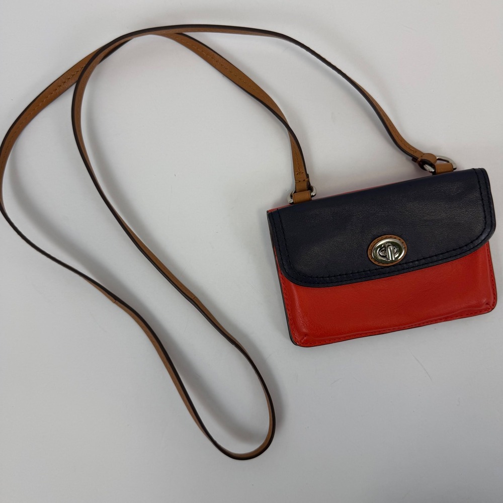 Coach Crossbody Wallet Women Colorblock Orange Navy Turnlock Vintage Y2K